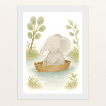 Emil der Elefant - Motiv: "Boot" Poster mit Holzrahmen von tinylearner