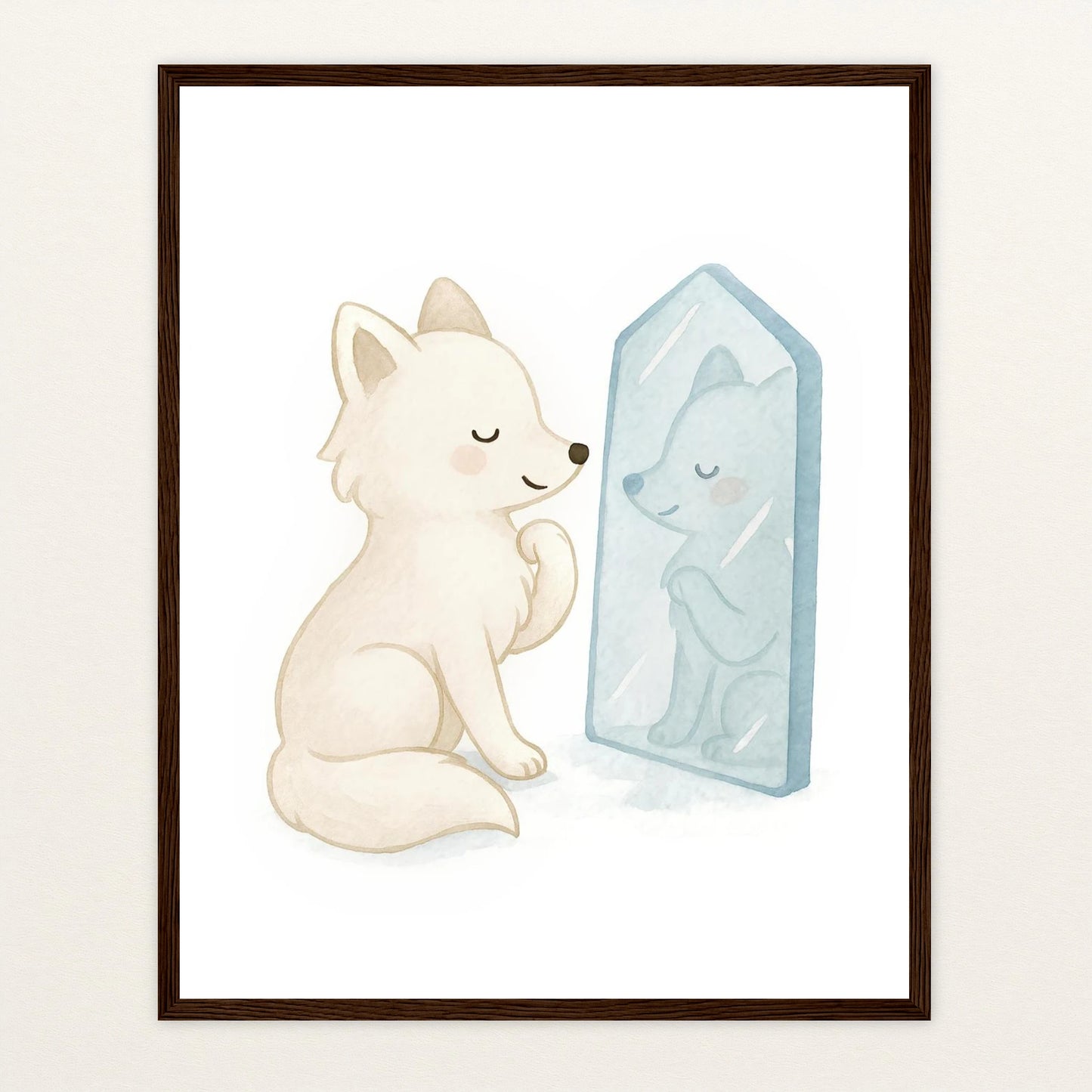 Pino der Polarfuchs - Motiv: "Spiegel" Poster mit Holzrahmen von tinylearner