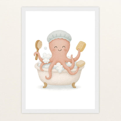 Tilli der Tintenfisch - Motiv: "Baden" Poster mit Holzrahmen von tinylearner
