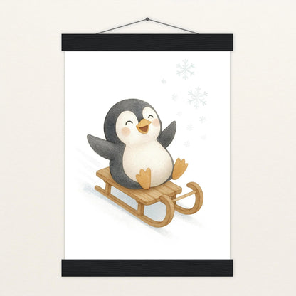 Pia der Pinguin - Motiv: "Schlitten" Poster mit Leisten von tinylearner