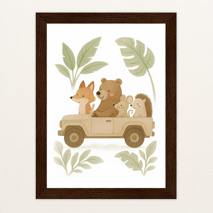 Tierfreunde - Motiv: "Safari" Poster mit Holzrahmen von tinylearner