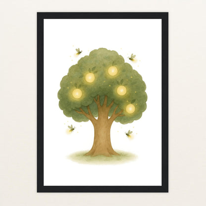 Leuchtbaum Poster mit Holzrahmen von tinylearner