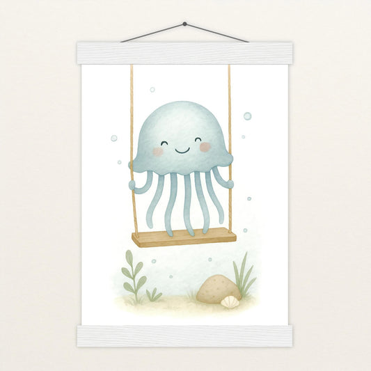 Quinn die Qualle - Motiv: "Schaukel" Poster mit Leisten von tinylearner