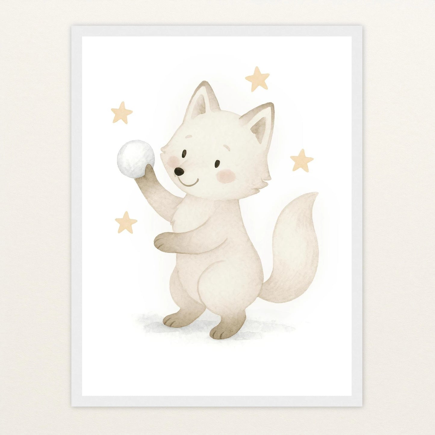 Pino der Polarfuchs - Motiv: "Schneeball" Poster mit Holzrahmen von tinylearner