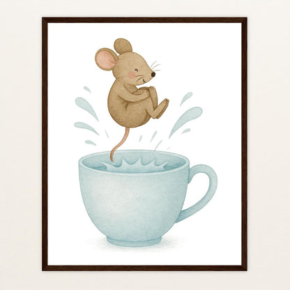 Mimi die Maus - Motiv: "Pool" Poster mit Holzrahmen von tinylearner