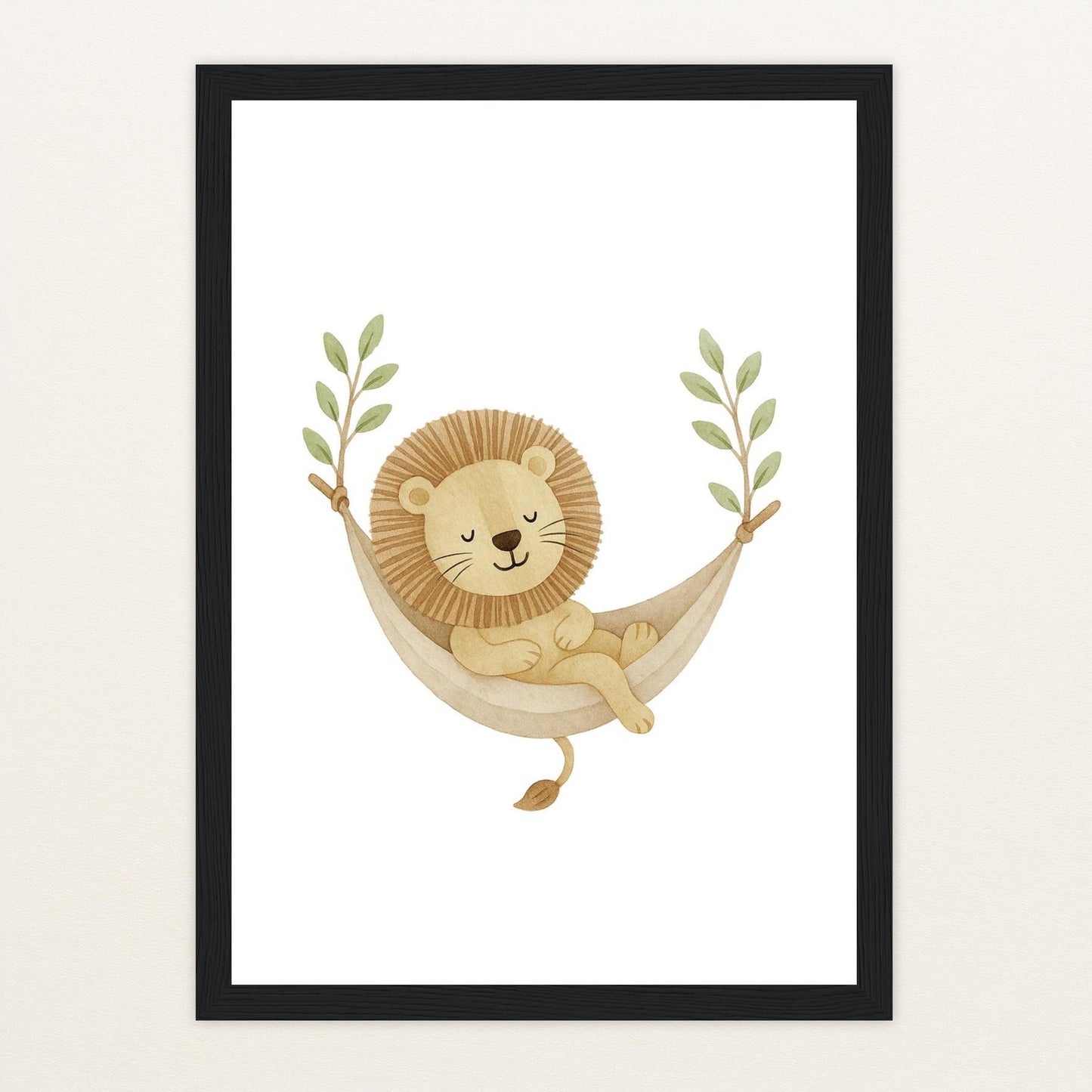 Leo der Löwe - Motiv: "Hängematte" Poster mit Holzrahmen von tinylearner