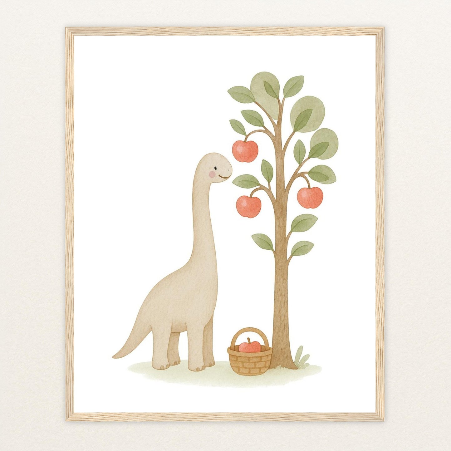 Dinosaurier Brachiosaurus - Motiv: "Apfelbaum" Poster mit Holzrahmen von tinylearner