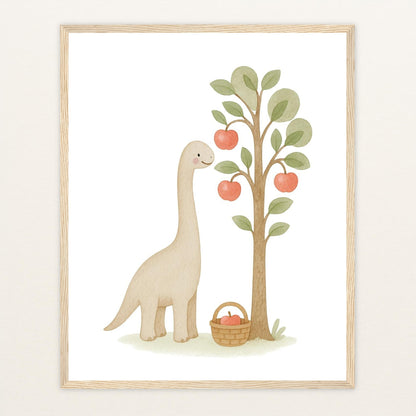 Dinosaurier Brachiosaurus - Motiv: "Apfelbaum" Poster mit Holzrahmen von tinylearner