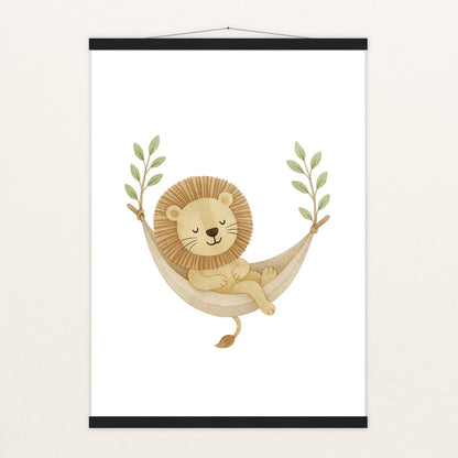 Leo der Löwe - Motiv: "Hängematte" Poster mit Leisten von tinylearner