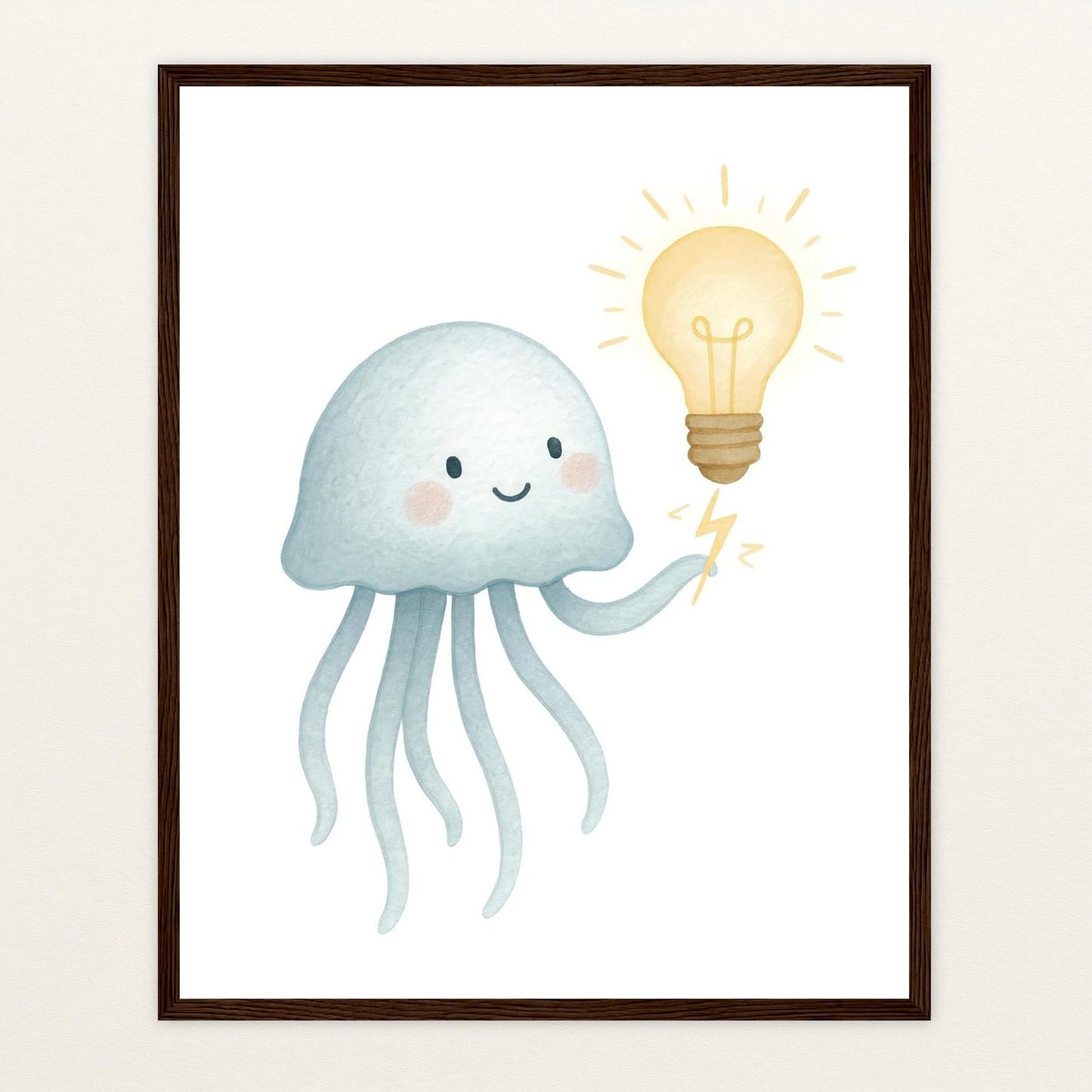 Quinn die Qualle - Motiv: "Glühbirne" Poster mit Holzrahmen von tinylearner