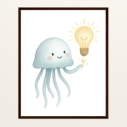 Quinn die Qualle - Motiv: "Glühbirne" Poster mit Holzrahmen von tinylearner
