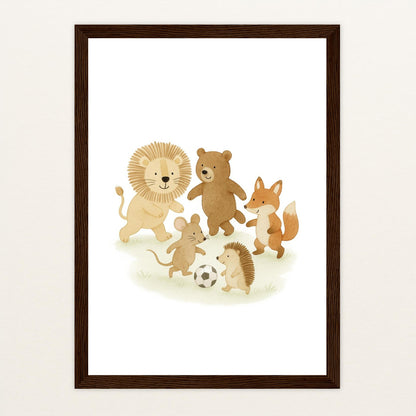 Tierfreunde - Motiv: "Fußball" Poster mit Holzrahmen von tinylearner