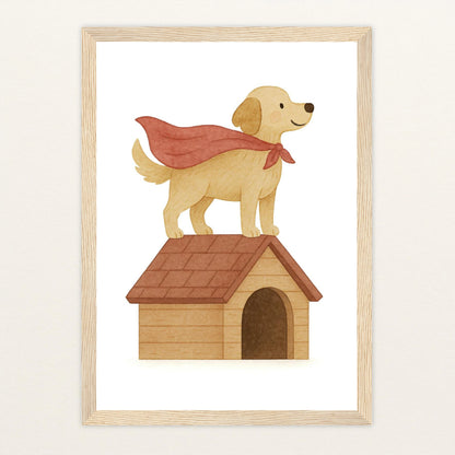 Hugo der Hund - Motiv: "Superheld" Poster mit Holzrahmen von tinylearner
