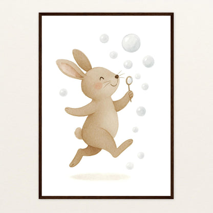Holly der Hase - Motiv: "Seifenblasen" Poster mit Holzrahmen von tinylearner