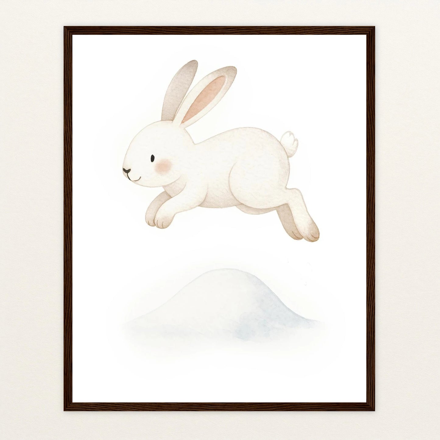 Sina der Schneehase - Motiv: "Schneehügel" Poster mit Holzrahmen von tinylearner
