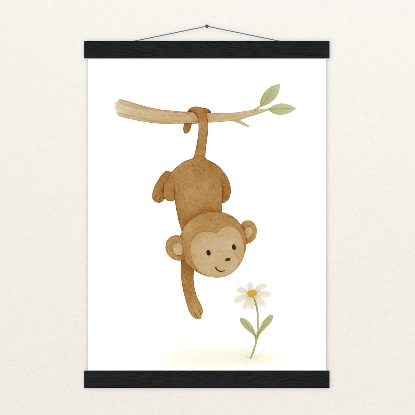 Aki der Affe - Motiv: "Gänseblümchen" Poster mit Leisten von tinylearner