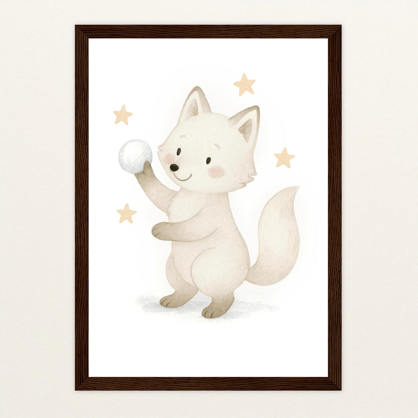 Pino der Polarfuchs - Motiv: "Schneeball" Poster mit Holzrahmen von tinylearner