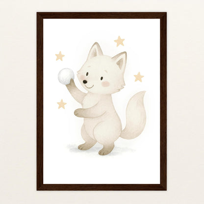 Pino der Polarfuchs - Motiv: "Schneeball" Poster mit Holzrahmen von tinylearner