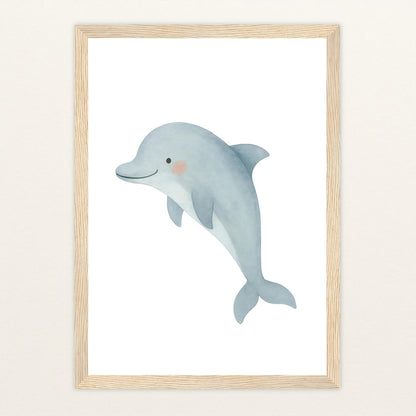 Dora der Delfin Poster mit Holzrahmen von tinylearner