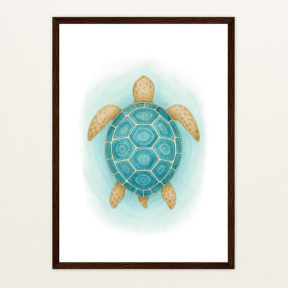 Sora die Schildkröte - Motiv: "Treiben" Poster mit Holzrahmen von tinylearner