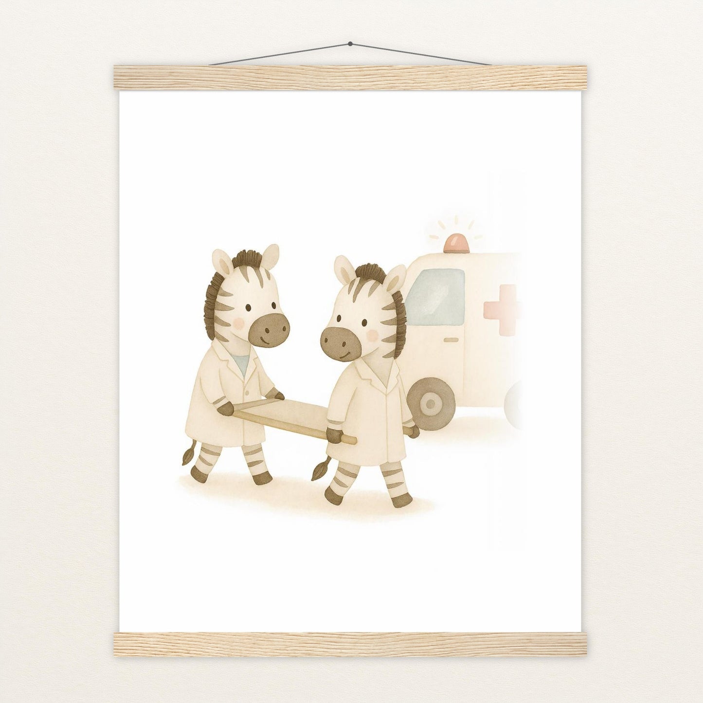 Zinni das Zebra - Motiv: "Krankenwagen" Poster mit Leisten von tinylearner