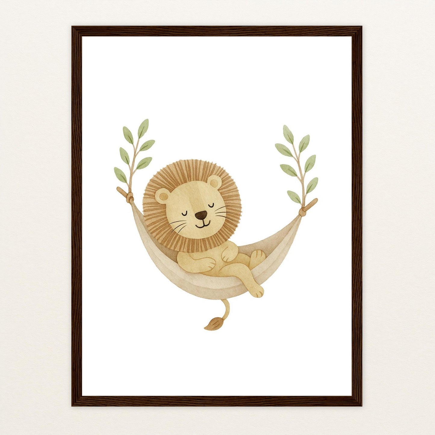 Leo der Löwe - Motiv: "Hängematte" Poster mit Holzrahmen von tinylearner