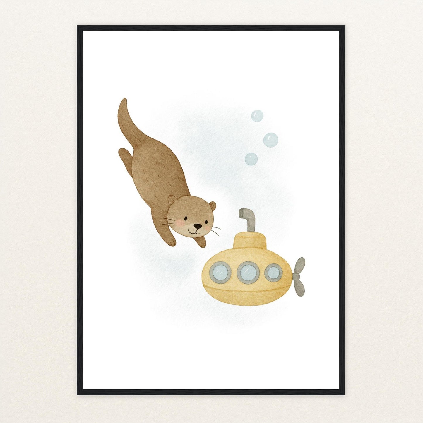 Otti der Otter - Motiv: "U-Boot" Poster mit Holzrahmen von tinylearner