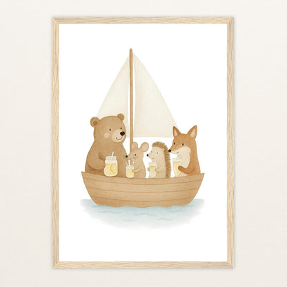 Tierfreunde - Motiv: "Segelschiff" Poster mit Holzrahmen von tinylearner