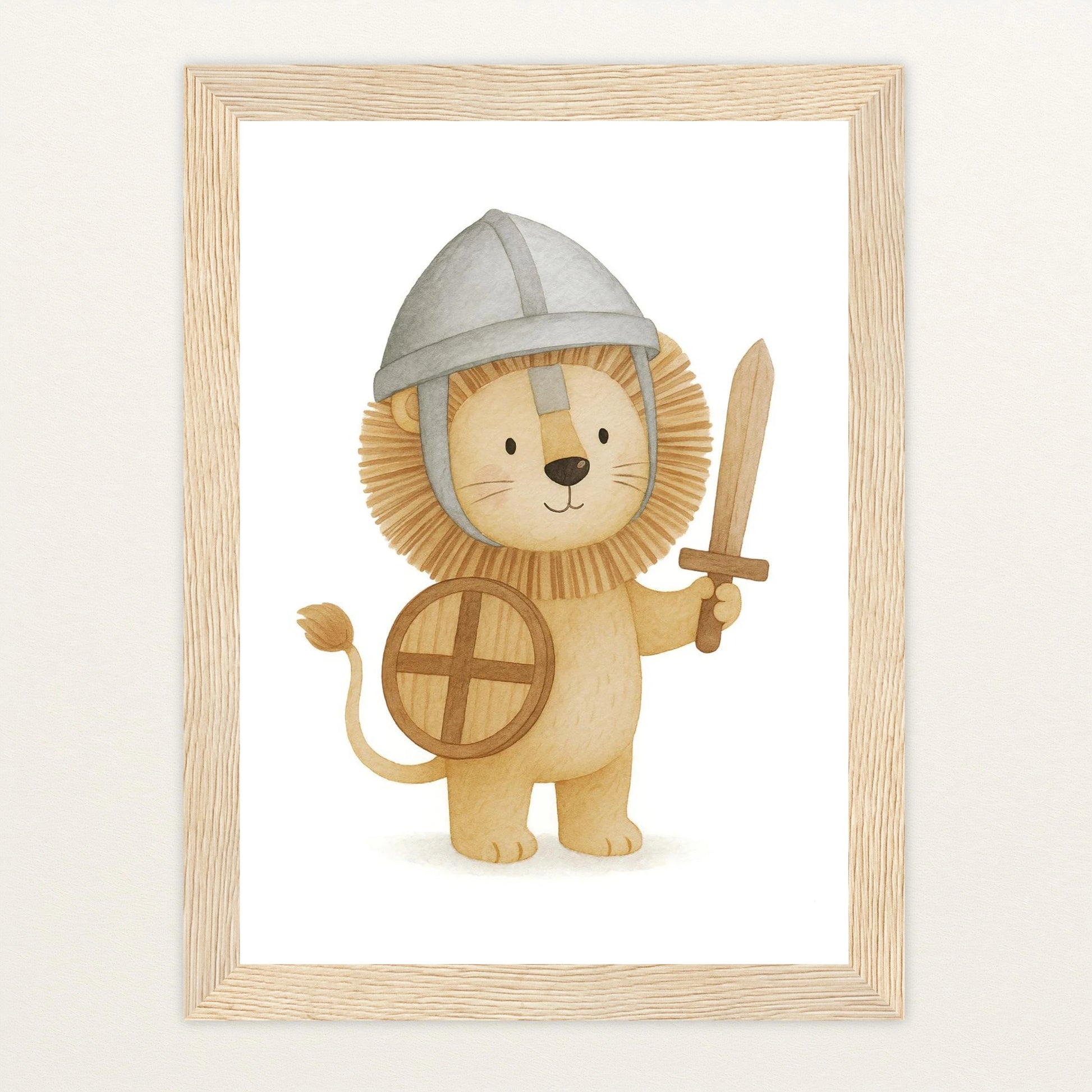 Leo der Löwe - Motiv: "Ritter" Poster mit Holzrahmen von tinylearner