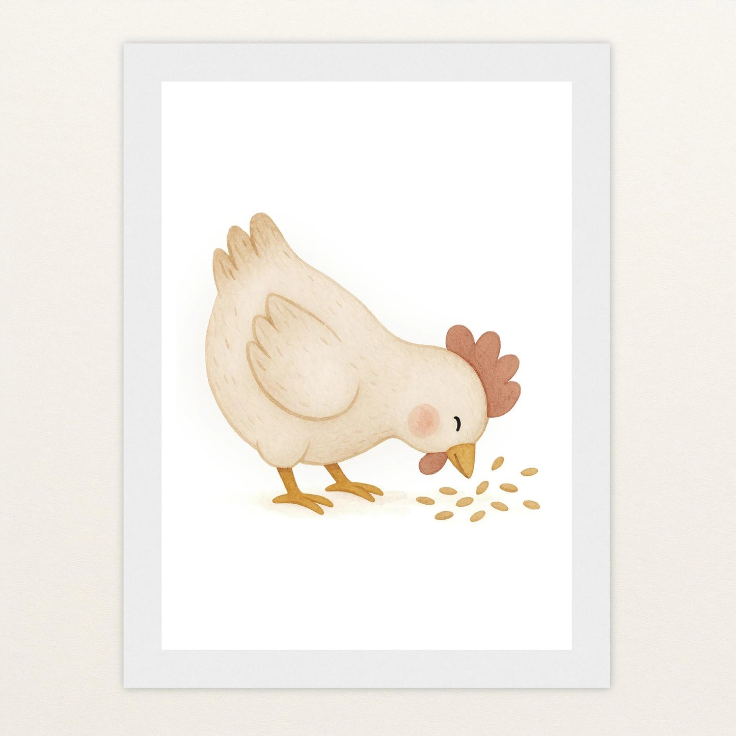 Hanni das Huhn - Motiv: "Körner" Poster mit Holzrahmen von tinylearner