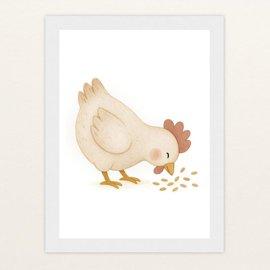 Hanni das Huhn - Motiv: "Körner" Poster mit Holzrahmen von tinylearner