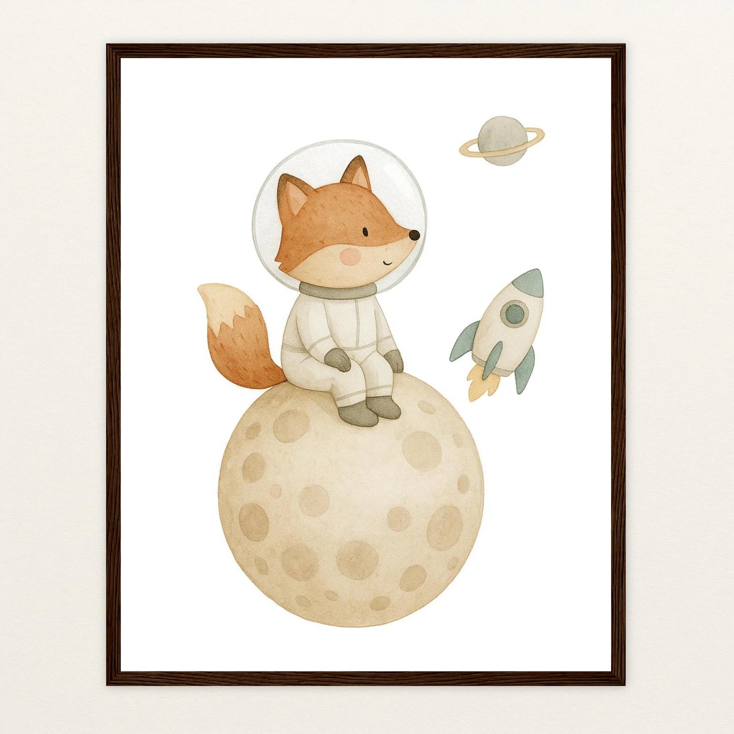Finnegan der Fuchs - Motiv: "Astronaut" Poster mit Holzrahmen von tinylearner