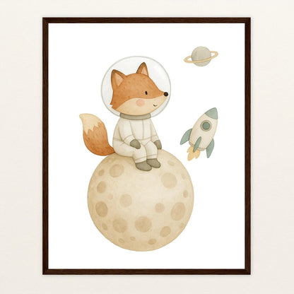 Finnegan der Fuchs - Motiv: "Astronaut" Poster mit Holzrahmen von tinylearner