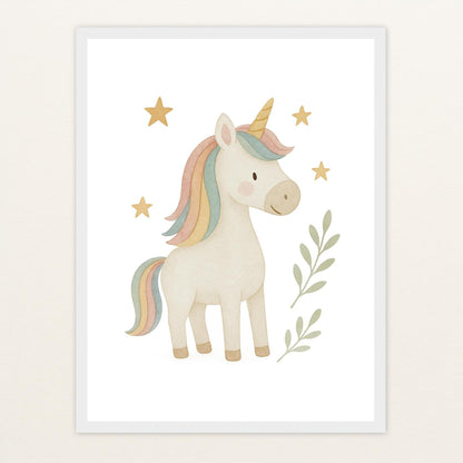 Luni das Einhorn Poster mit Holzrahmen von tinylearner
