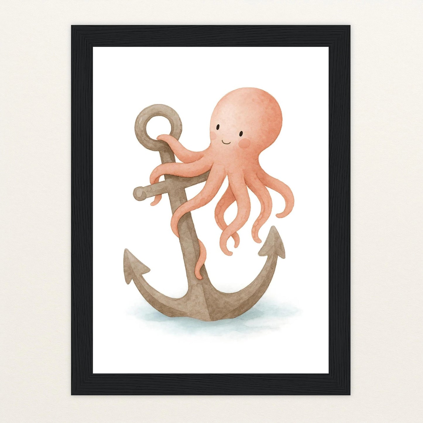 Tilli der Tintenfisch - Motiv: "Anker" Poster mit Holzrahmen von tinylearner