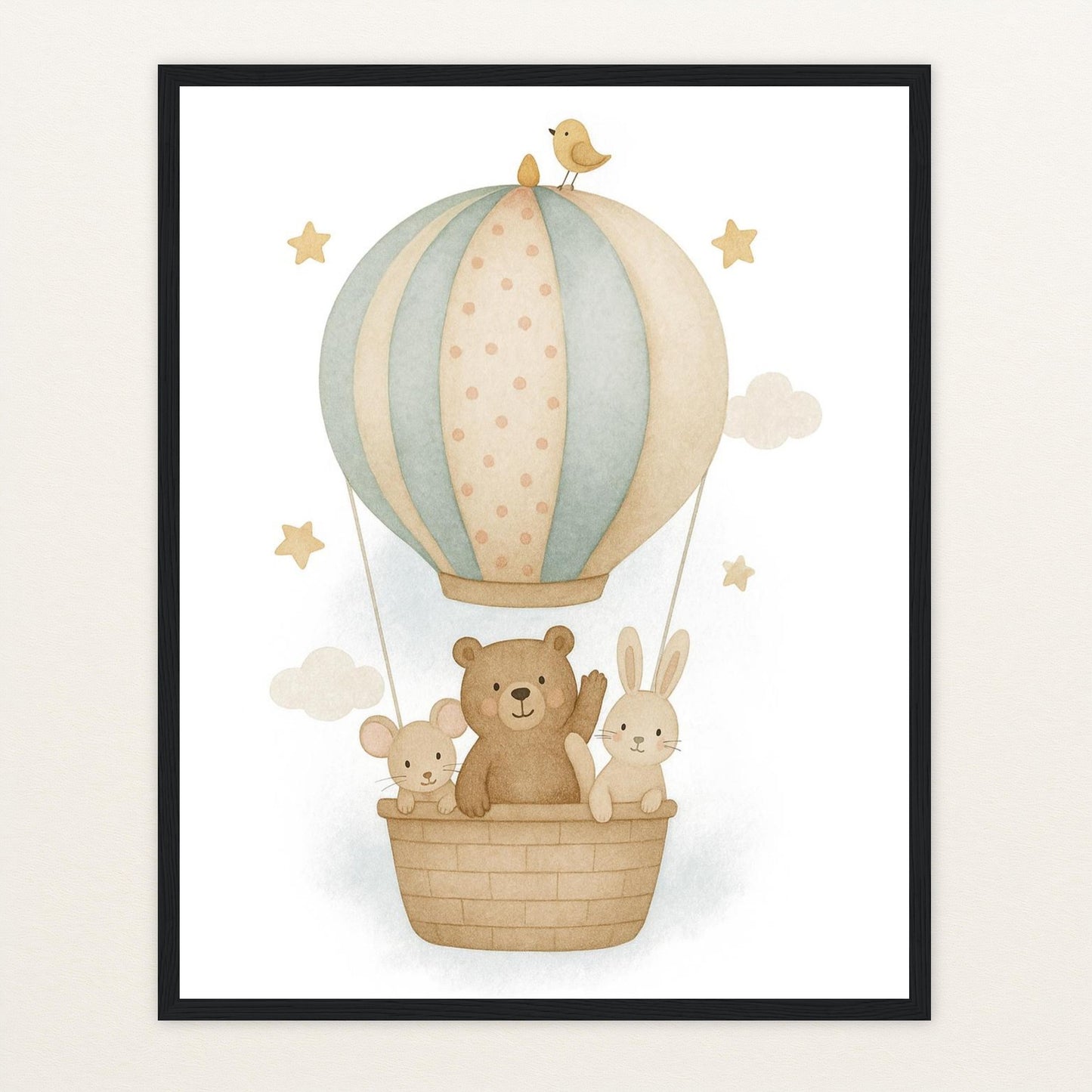 Tierfreunde - Motiv: "Heißluftballon" Poster mit Holzrahmen von tinylearner