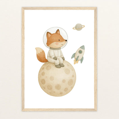 Finnegan der Fuchs - Motiv: "Astronaut" Poster mit Holzrahmen von tinylearner