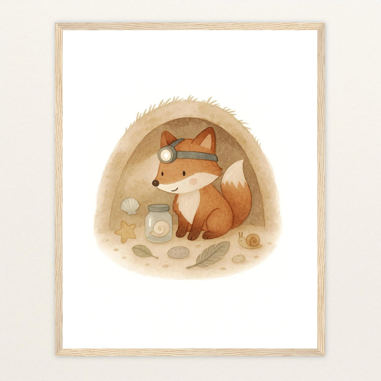 Finnegan der Fuchs - Motiv: "Höhle" Poster mit Holzrahmen von tinylearner