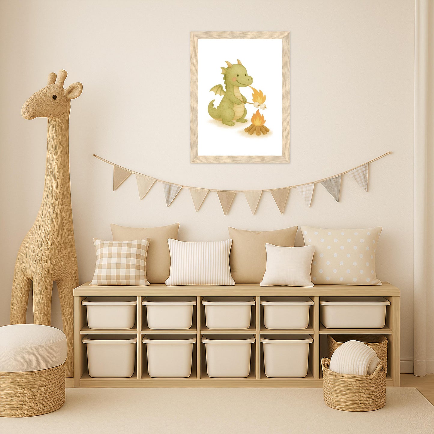 Drax der Drache - Motiv: "Marshmallows" Poster mit Holzrahmen von tinylearner