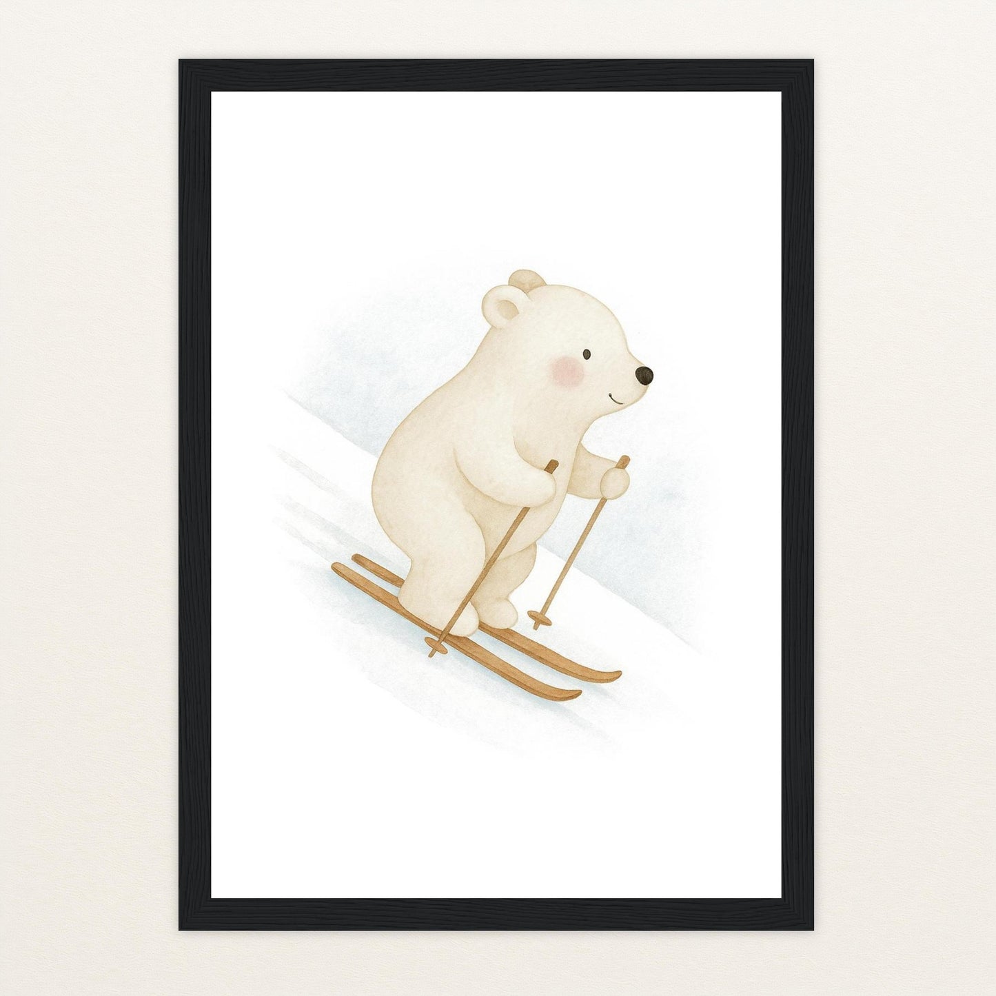 Pummel der Polarbär - Motiv: "Ski" Poster mit Holzrahmen von tinylearner