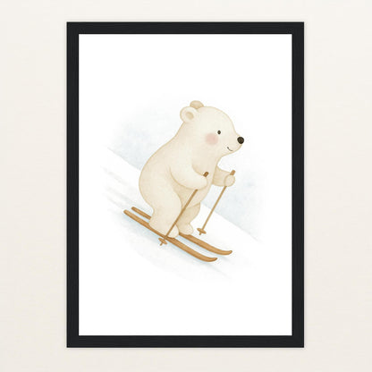 Pummel der Polarbär - Motiv: "Ski" Poster mit Holzrahmen von tinylearner