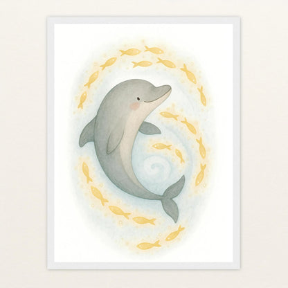 Dora der Delfin - Motiv: "Leuchtfische" Poster mit Holzrahmen von tinylearner