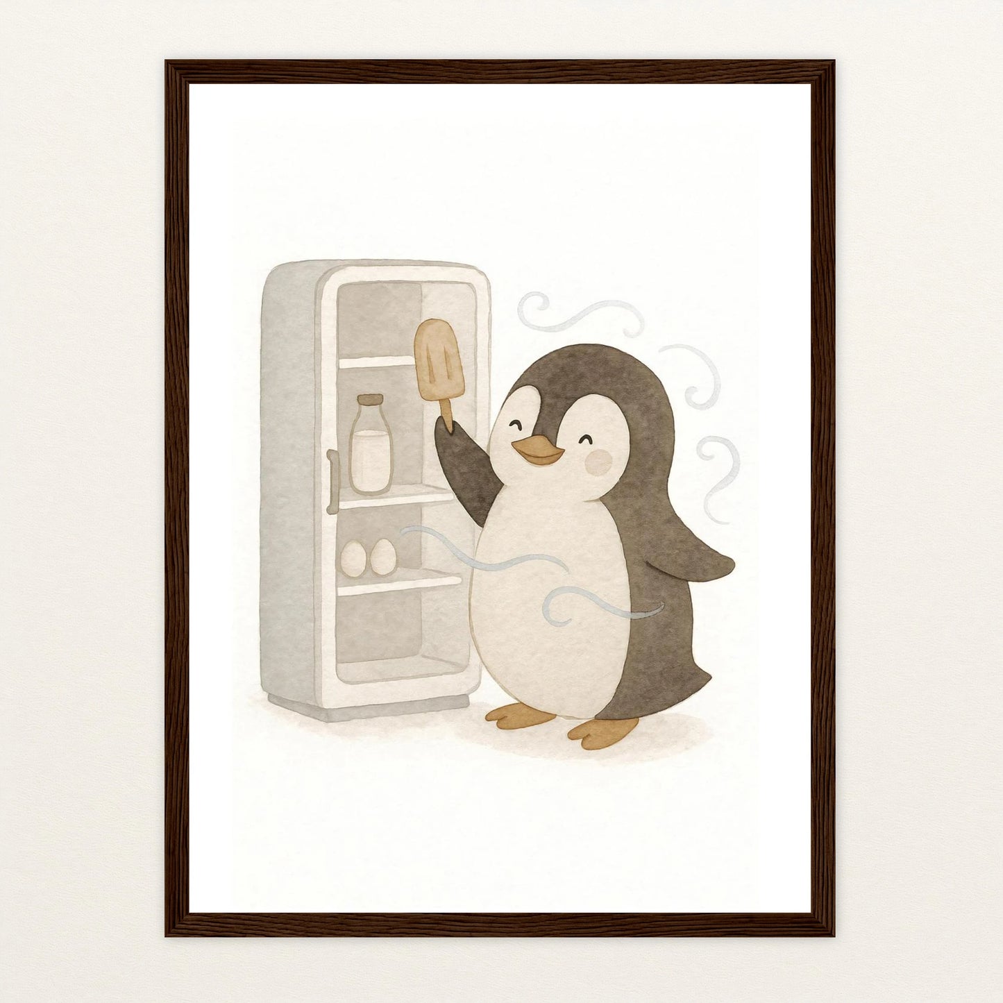 Pia der Pinguin - Motiv: "Eis" Poster mit Holzrahmen von tinylearner