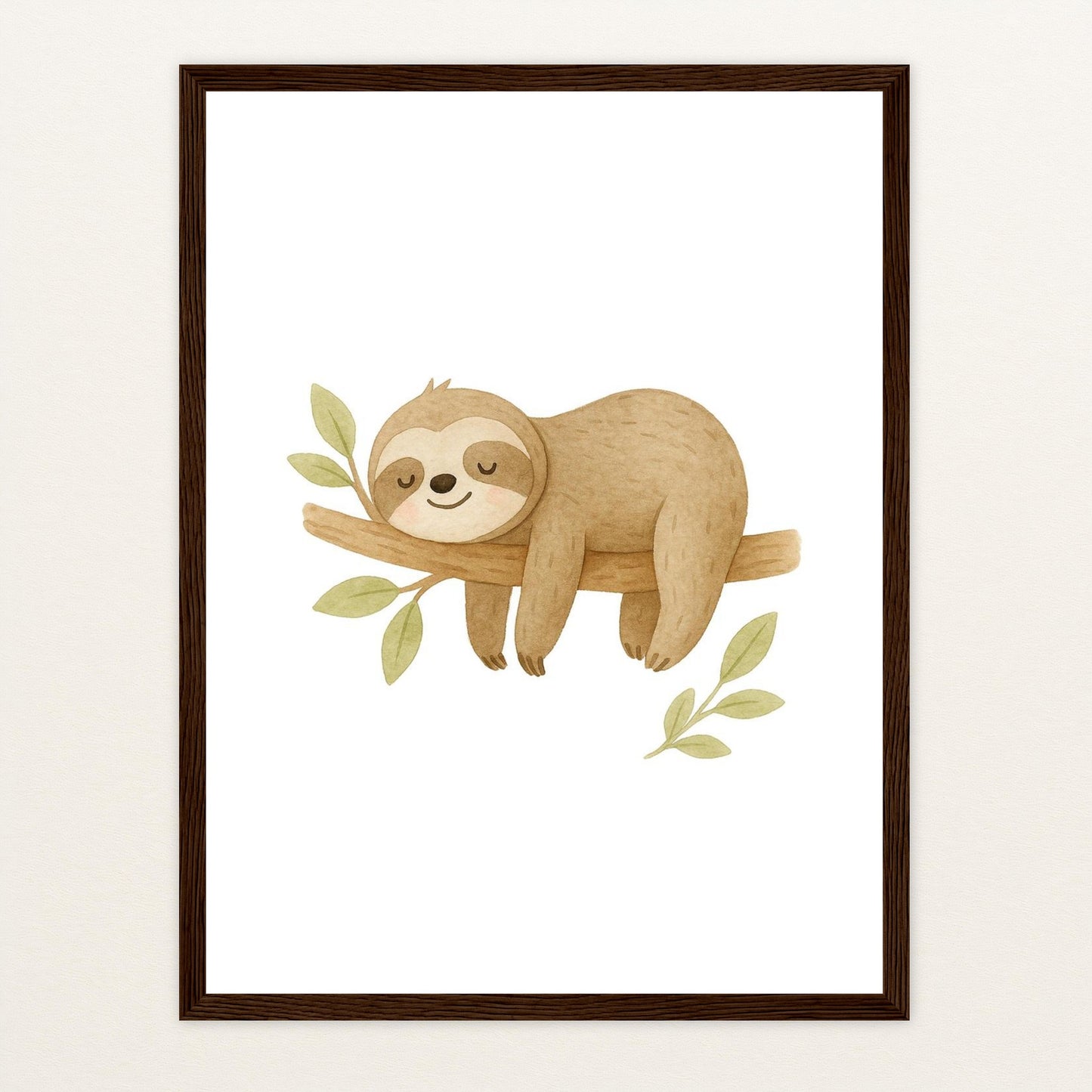 Fred das Faultier Poster mit Holzrahmen von tinylearner