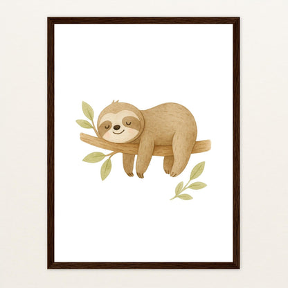 Fred das Faultier Poster mit Holzrahmen von tinylearner