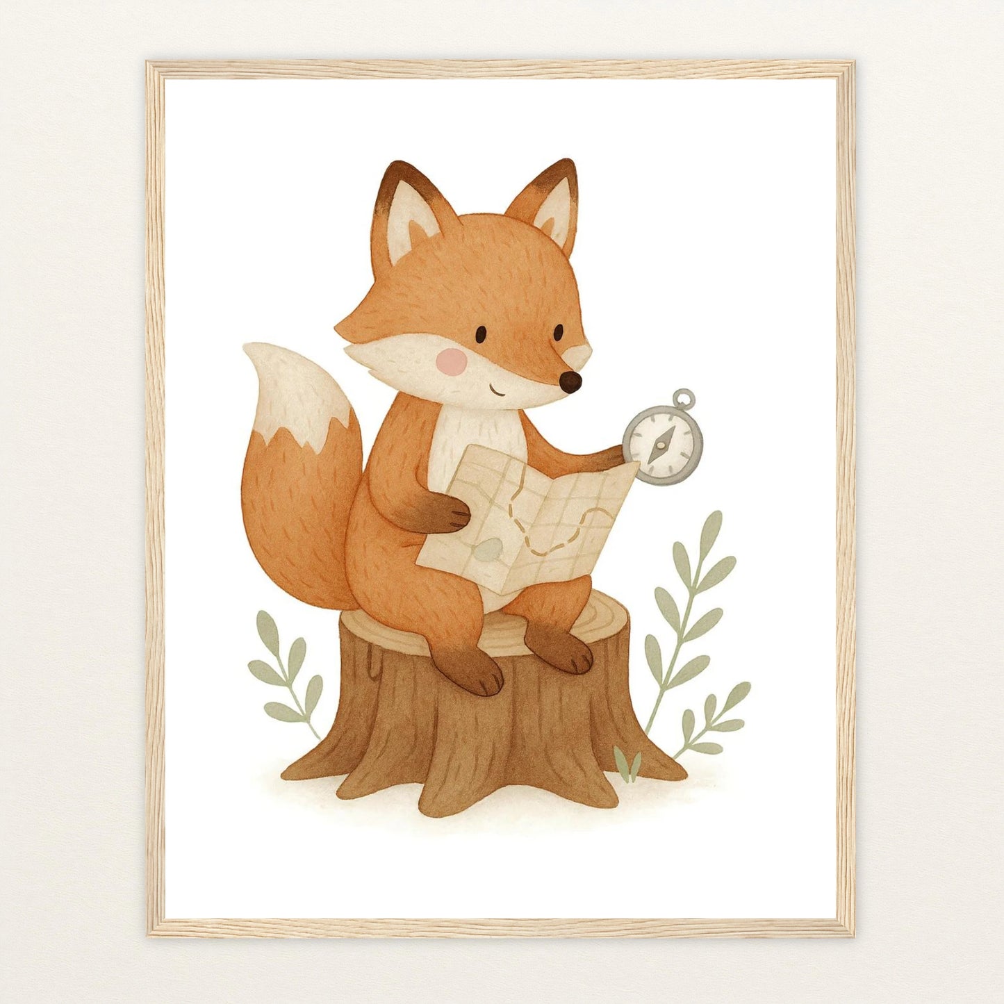 Finnegan der Fuchs - Motiv: "Abenteuerlust" Poster mit Holzrahmen von tinylearner