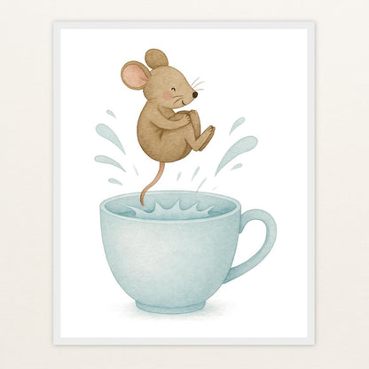 Mimi die Maus - Motiv: "Pool" Poster mit Holzrahmen von tinylearner