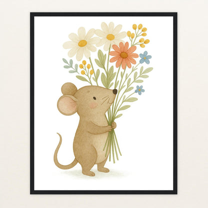 Mimi die Maus - Motiv: "Blumenstrauß" Poster mit Holzrahmen von tinylearner
