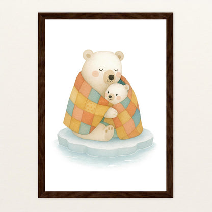 Pummel der Polarbär - Motiv: "Familie" Poster mit Holzrahmen von tinylearner
