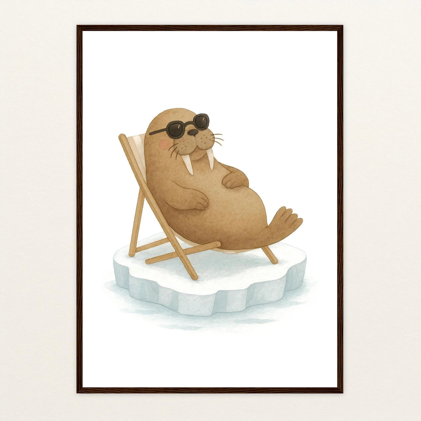 Wally das Walross - Motiv: "Liegestuhl" Poster mit Holzrahmen von tinylearner